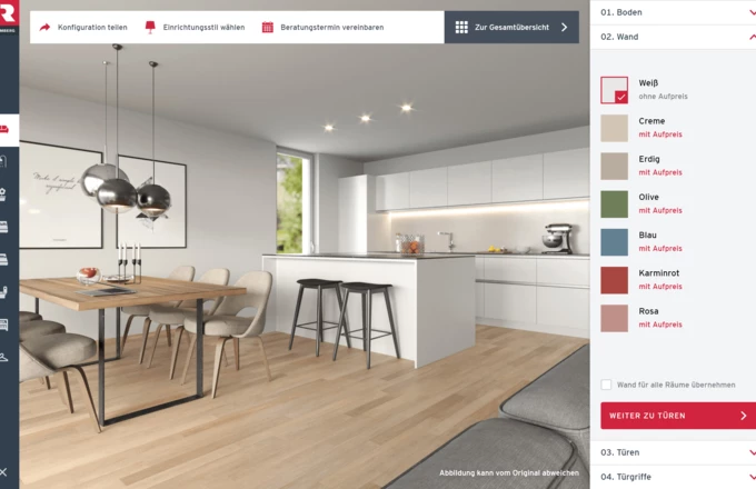 In der digitalen Zukunft angekommen: Mit dem neuen Wohnungskonfigurator von Rhomberg Bau können Kunden die zukünftige Wohnung spielend leicht gestalten und verschiedene Ausstattungsvarianten ausprobieren. In der digitalen Zukunft angekommen: Mit dem neuen Wohnungskonfigurator von Rhomberg Bau können Kunden die zukünftige Wohnung spielend leicht gestalten und verschiedene Ausstattungsvarianten ausprobieren.